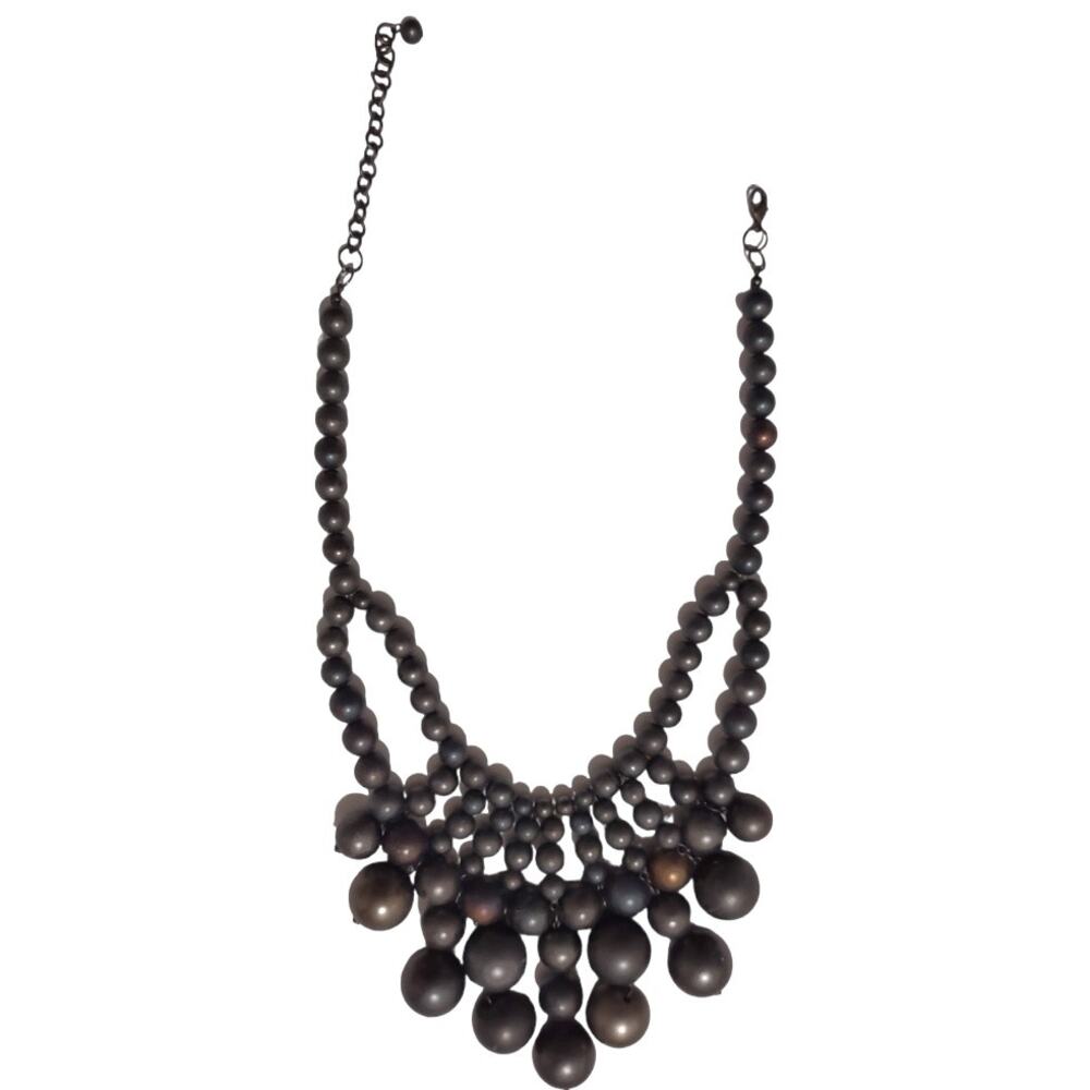Vintage Bauble Pearl Bead Necklace Gray Bronze Statement Piece Costume Jewelry - Picture 6 of 8